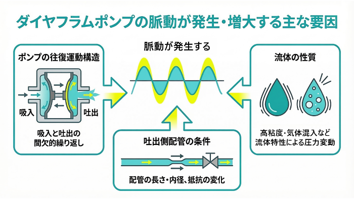ダイヤフラムポンプの脈動が発生・増大する主な要因